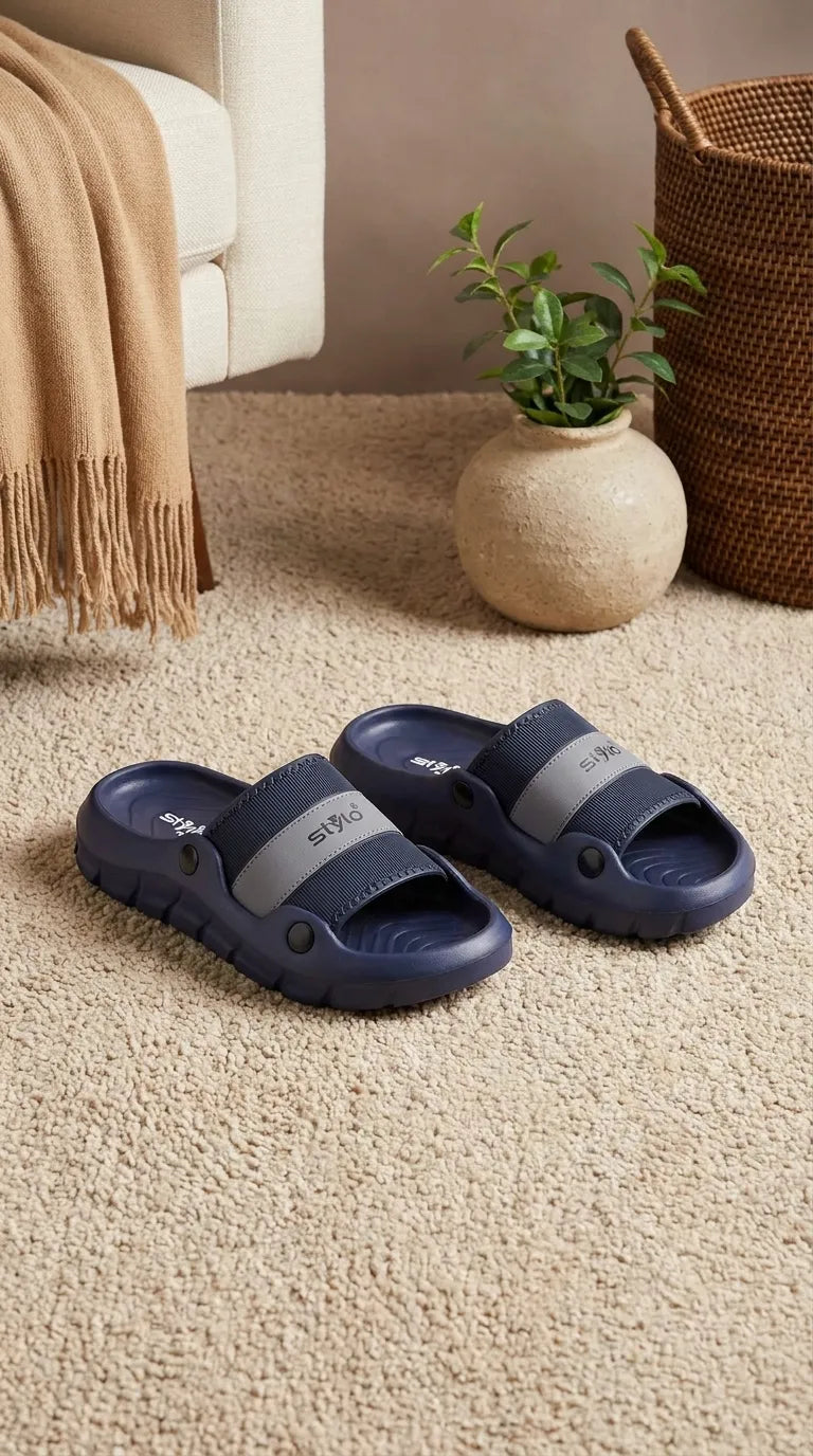 Navy Casual Slipper for Men with Contoured Footbed
