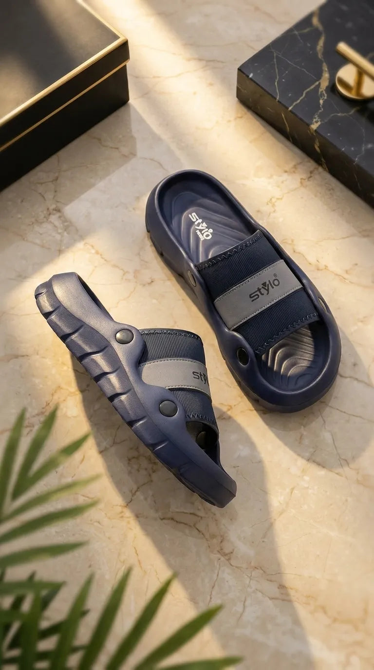 Navy Casual Slipper for Men with Contoured Footbed