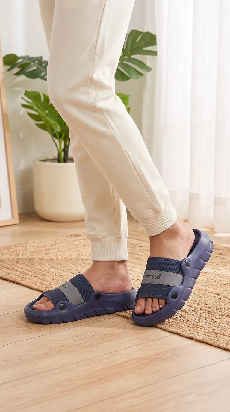 Navy Casual Slipper for Men with Contoured Footbed
