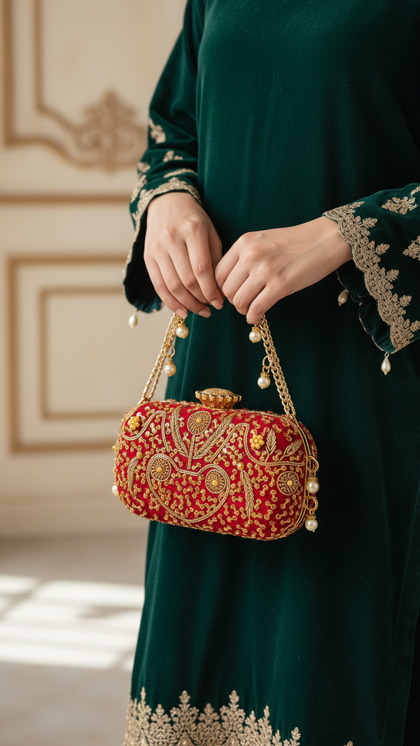 Maroon Fancy Clutch P15398