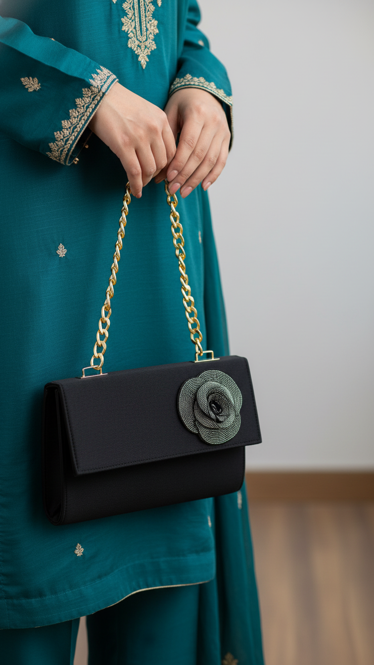 Black Formal Clutch For Women P15693