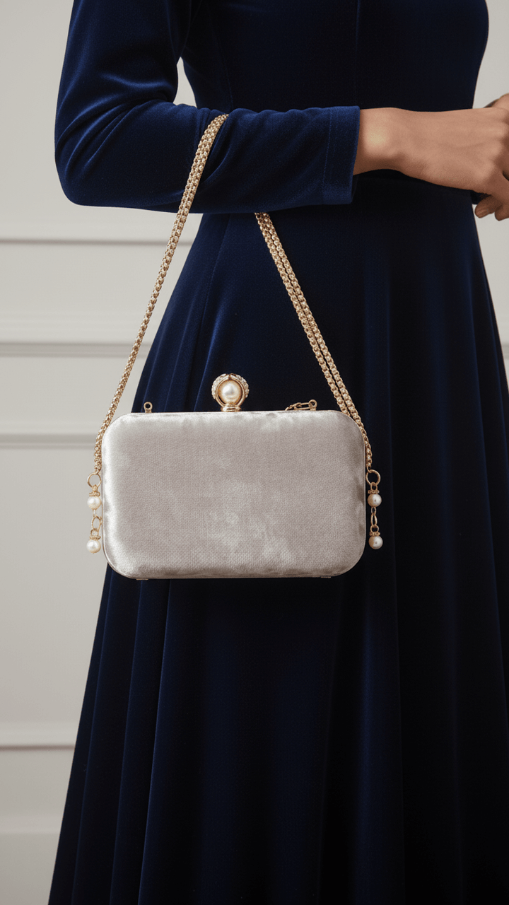 Golden Formal Clutch For Ladies P15703