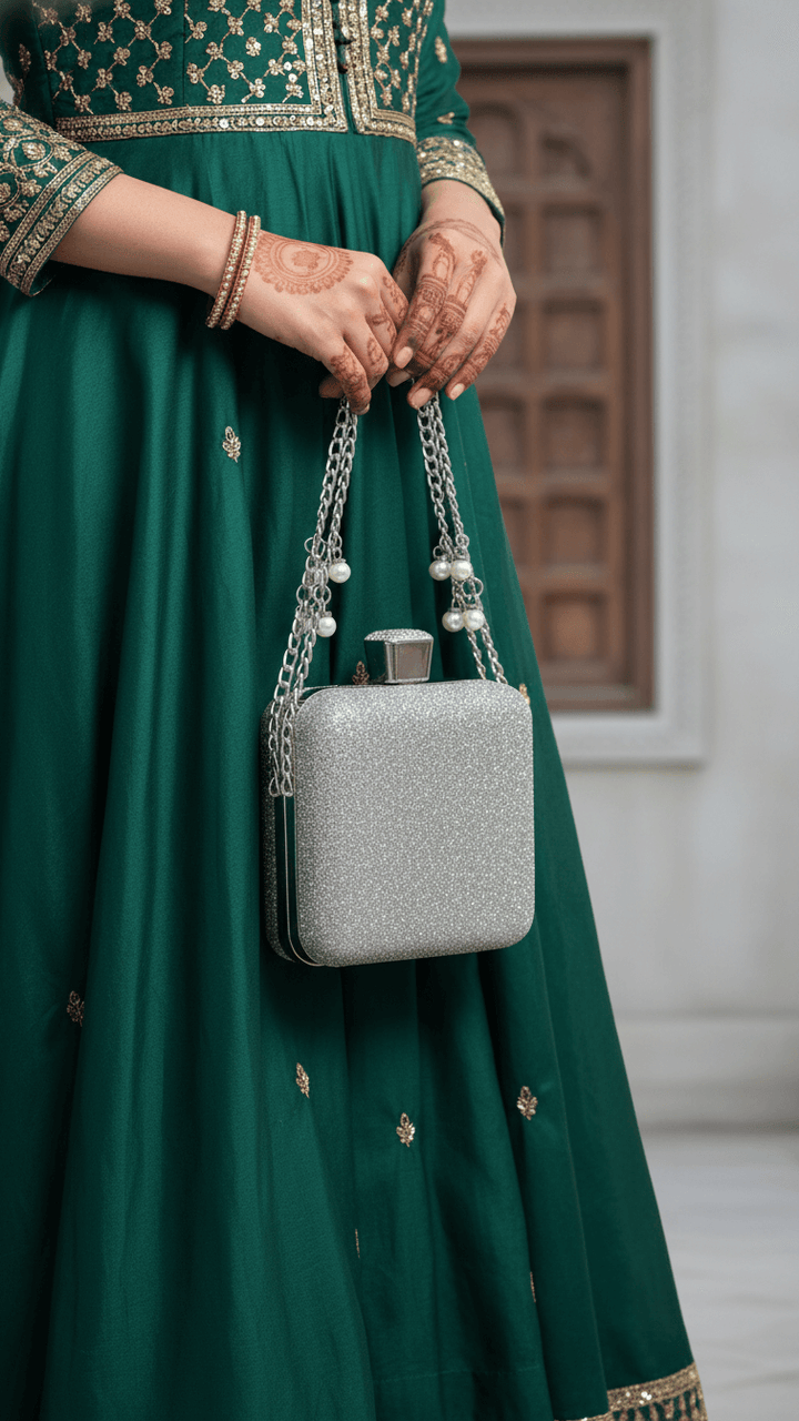 Silver Women Fancy Clutch P15707