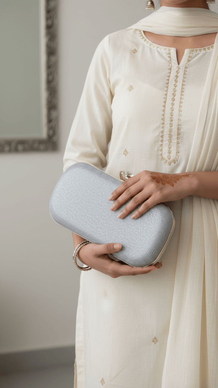 Silver Women Fancy Clutch P15712