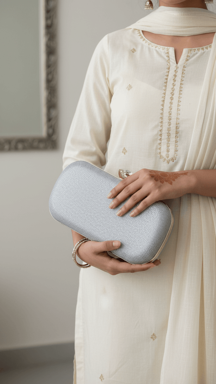 Silver Women Fancy Clutch P15712