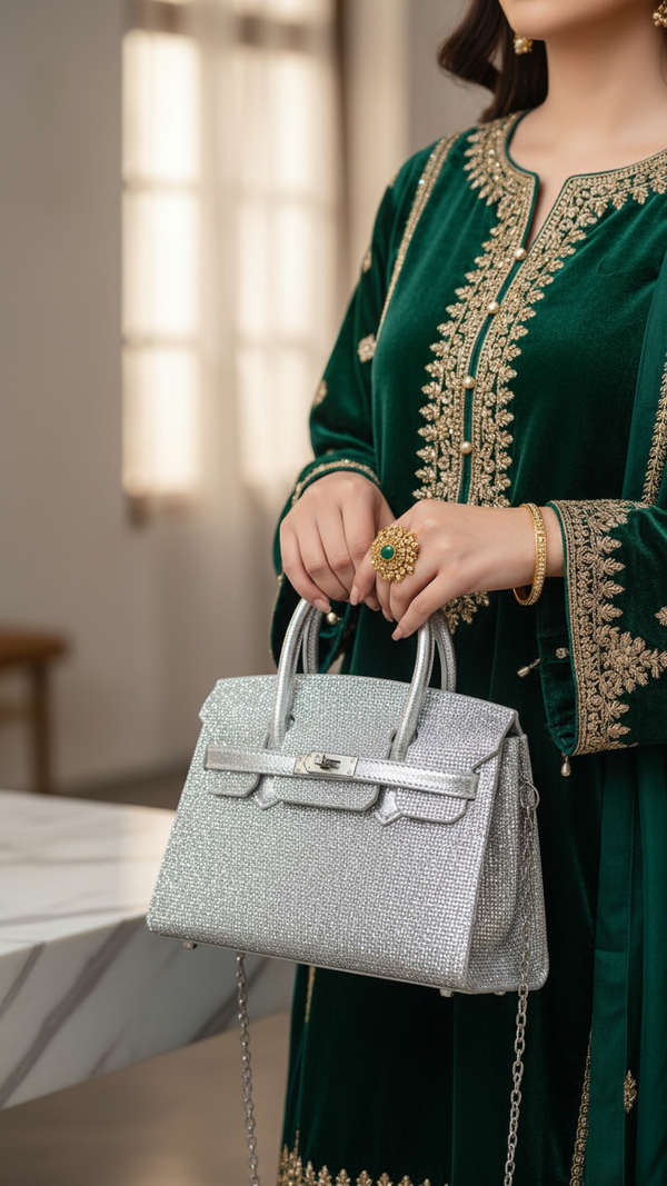 Silver Fancy Shoulder Bag P24337