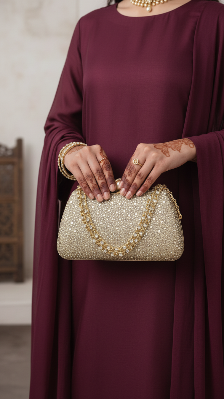 Golden Fancy Clutch For Women P24384