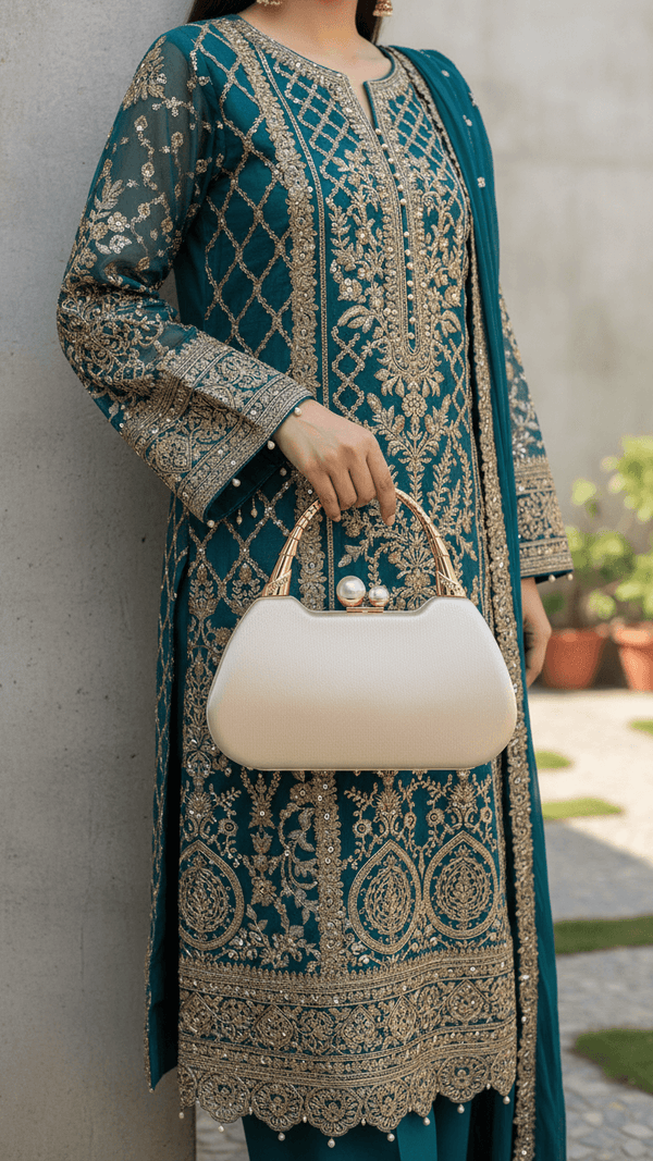 Golden Formal Clutch For Ladies P24405
