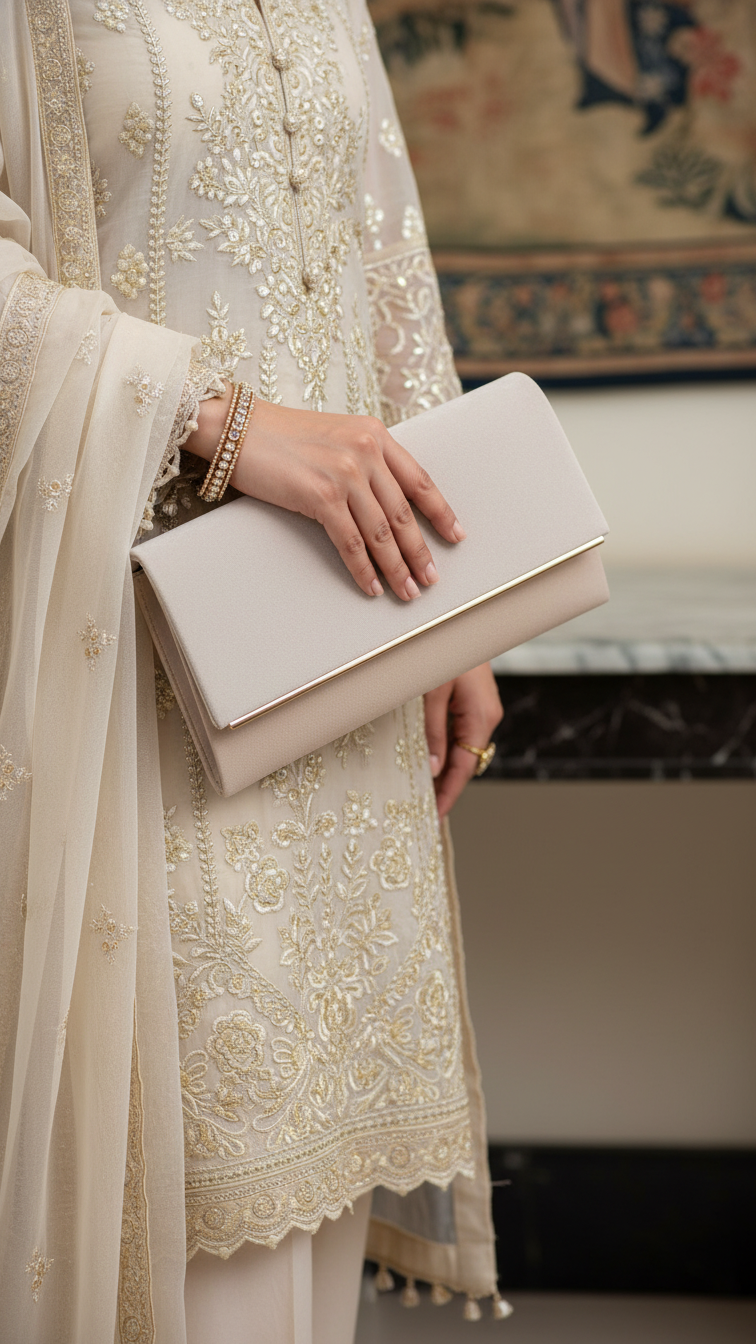 Beige Formal Clutch For Women P24410