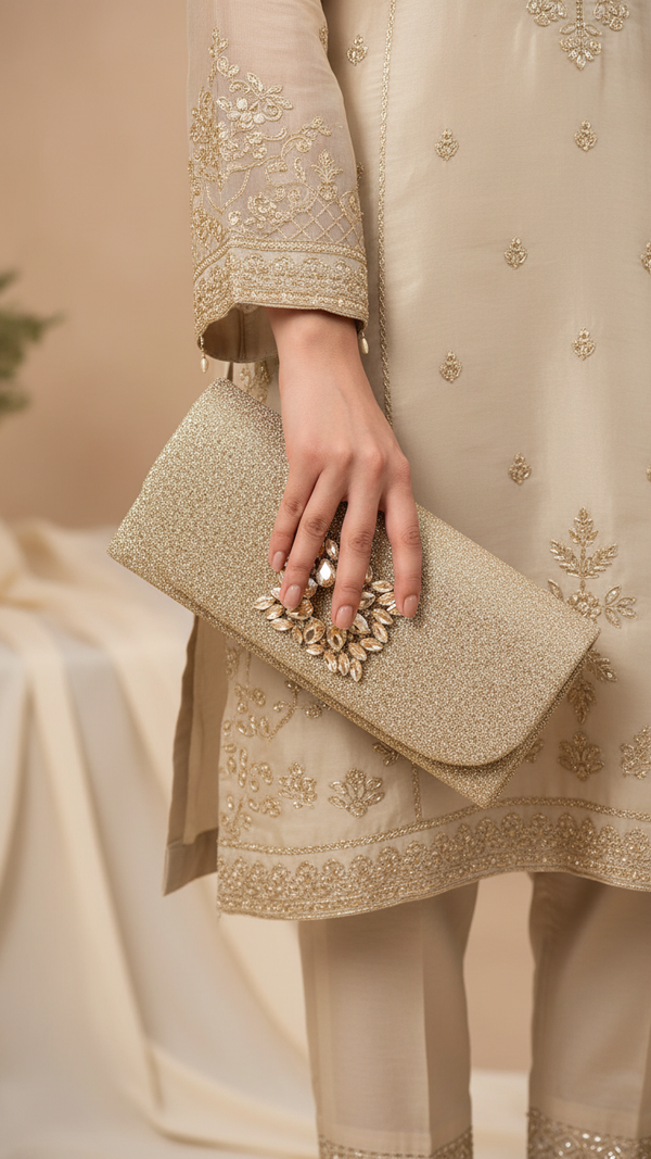 Golden Fancy Clutch For Ladies P24415