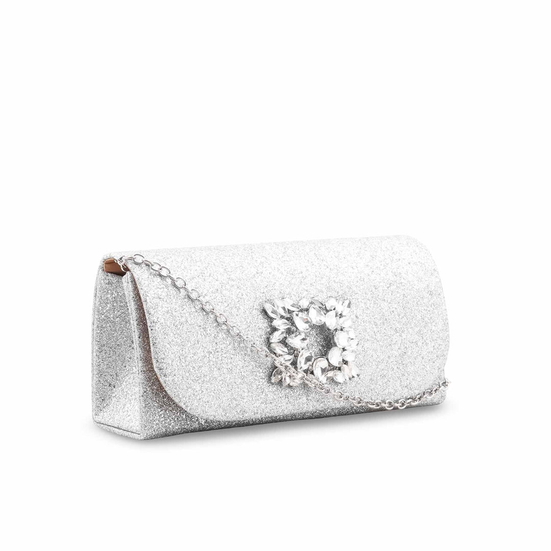 Silver Fancy Clutch For Ladies P24415