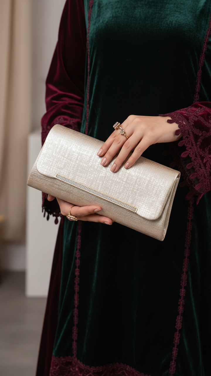 Golden Fancy Clutch For Ladies P24419