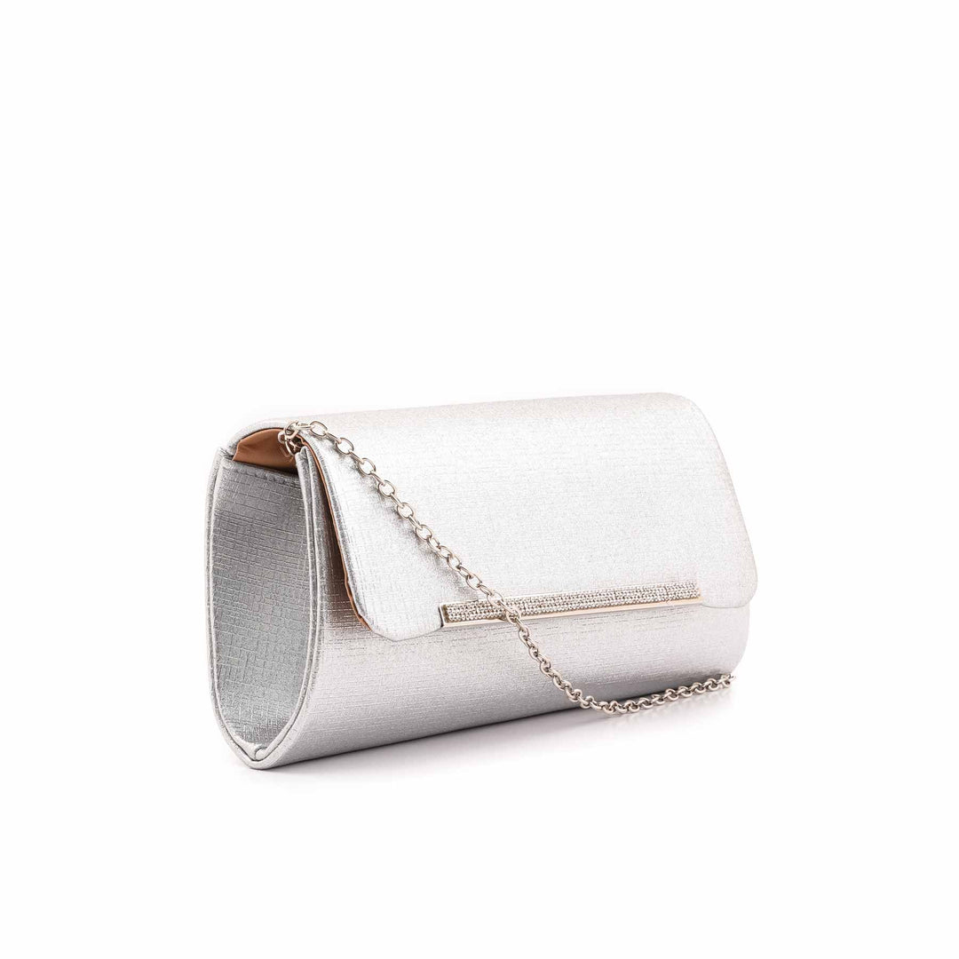 Silver Fancy Clutch For Ladies P24419