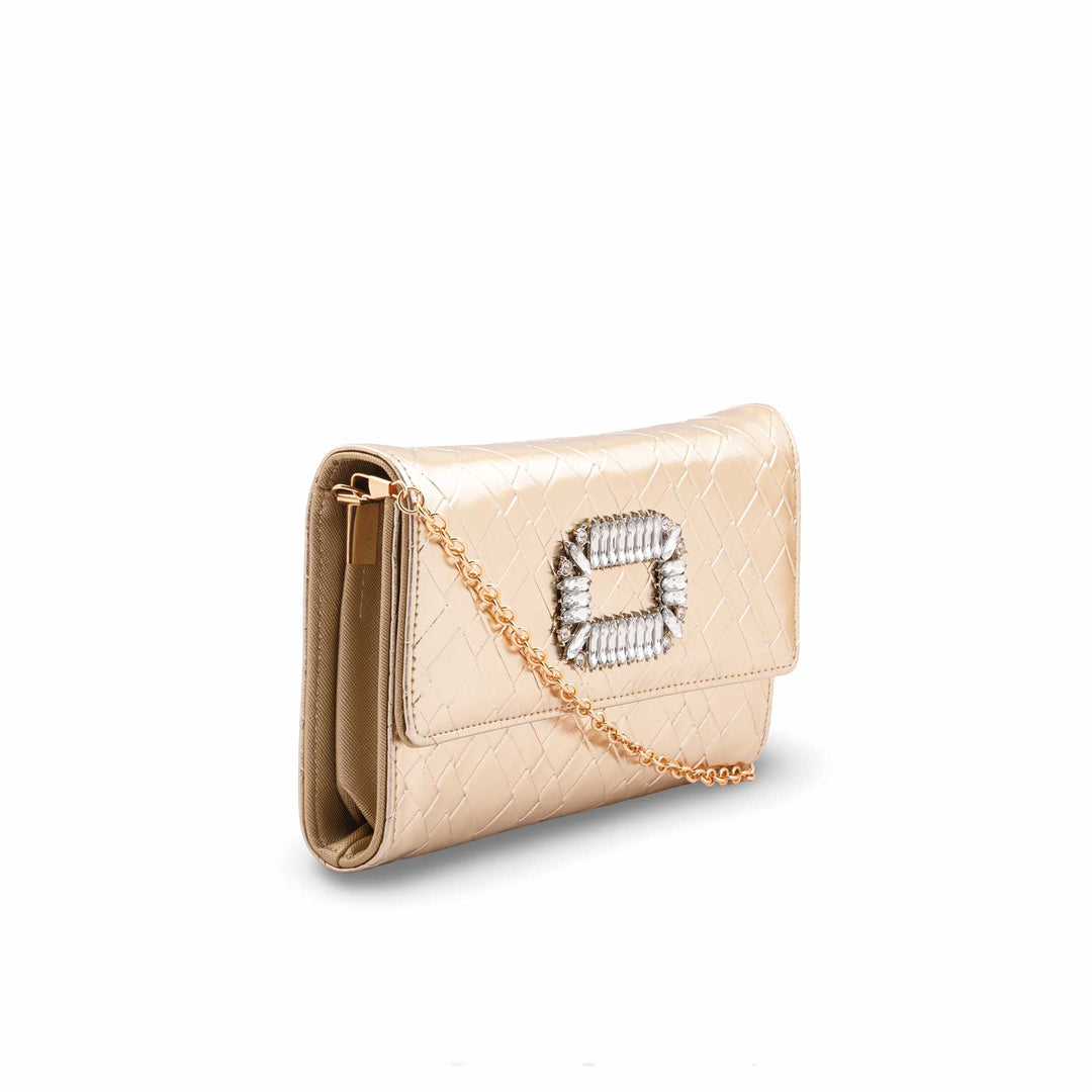 Golden Formal Clutch For Ladies P24423