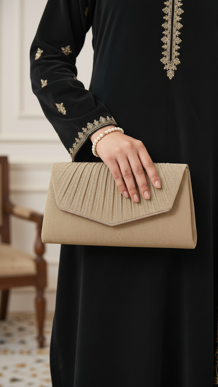 Golden Fancy Clutch For Women P24430