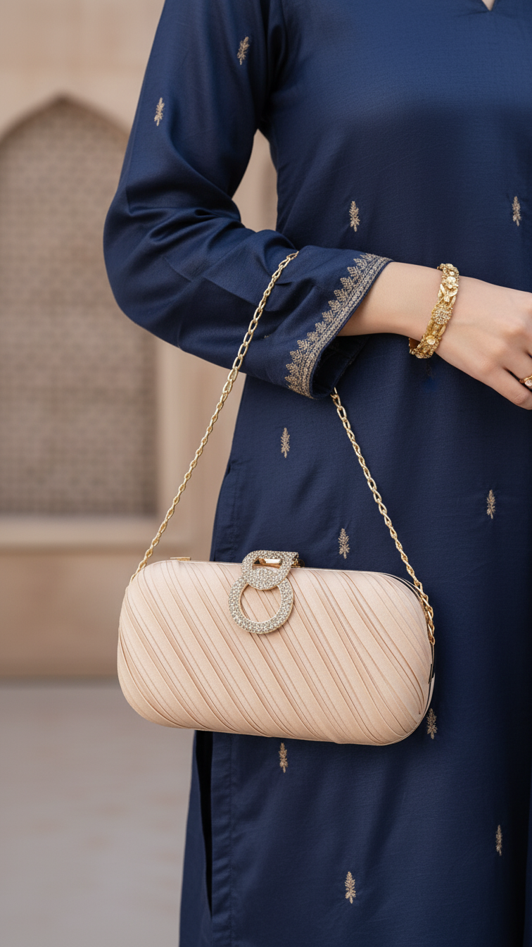 Beige Formal Clutch For Ladies P24440