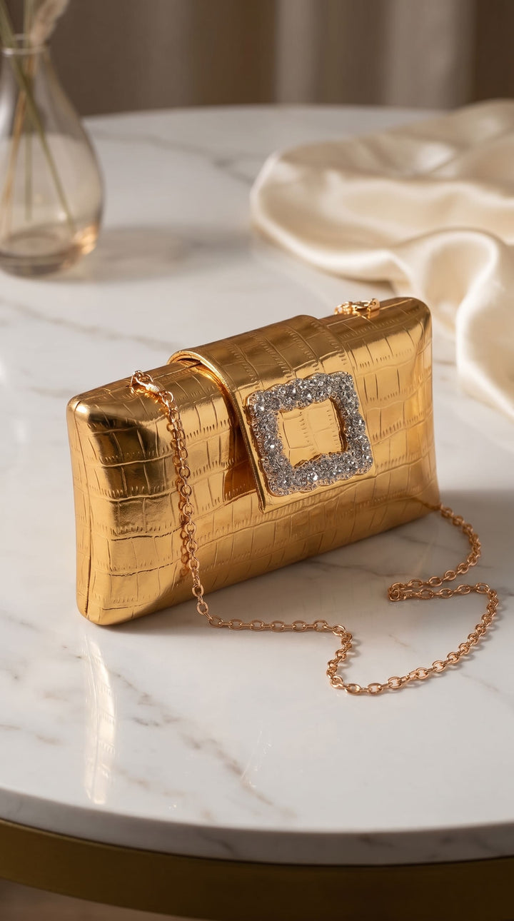 Golden Formal Clutch For Women P24443