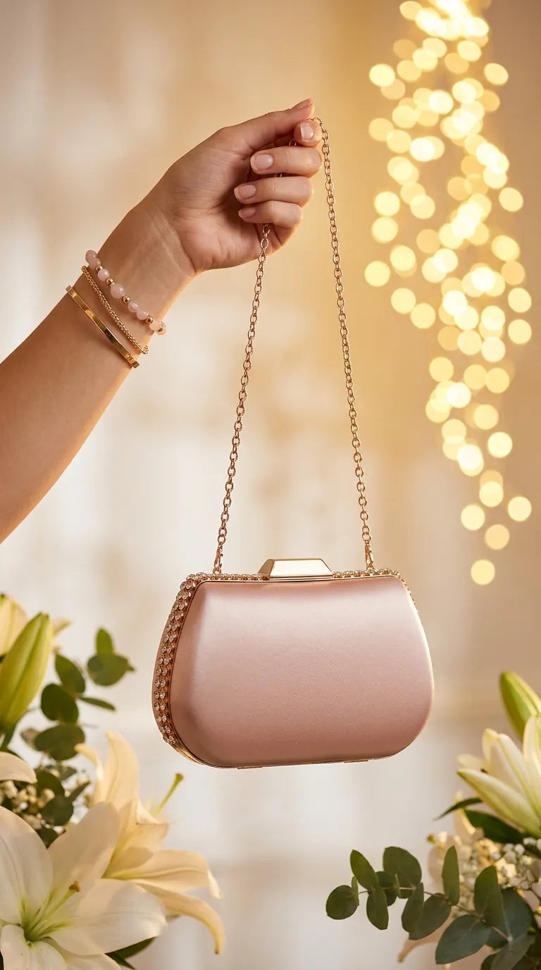 Golden Formal Clutch For Ladies P24553