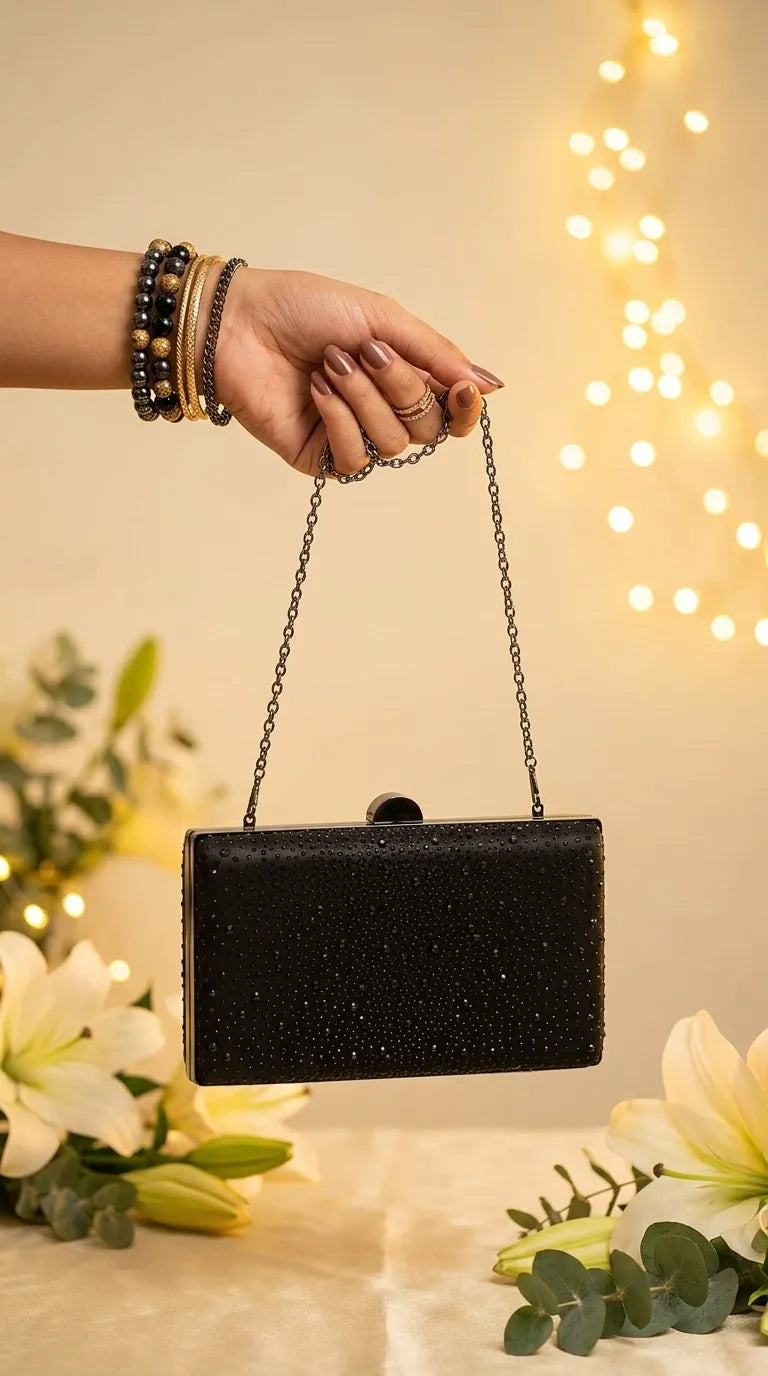 Black Fancy Clutch For Ladies P24559