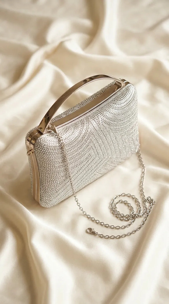 Silver Fancy Clutch For Ladies P24560