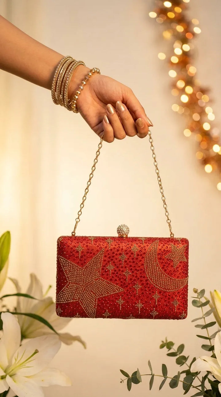 Red Fancy Clutch For Ladies P24562