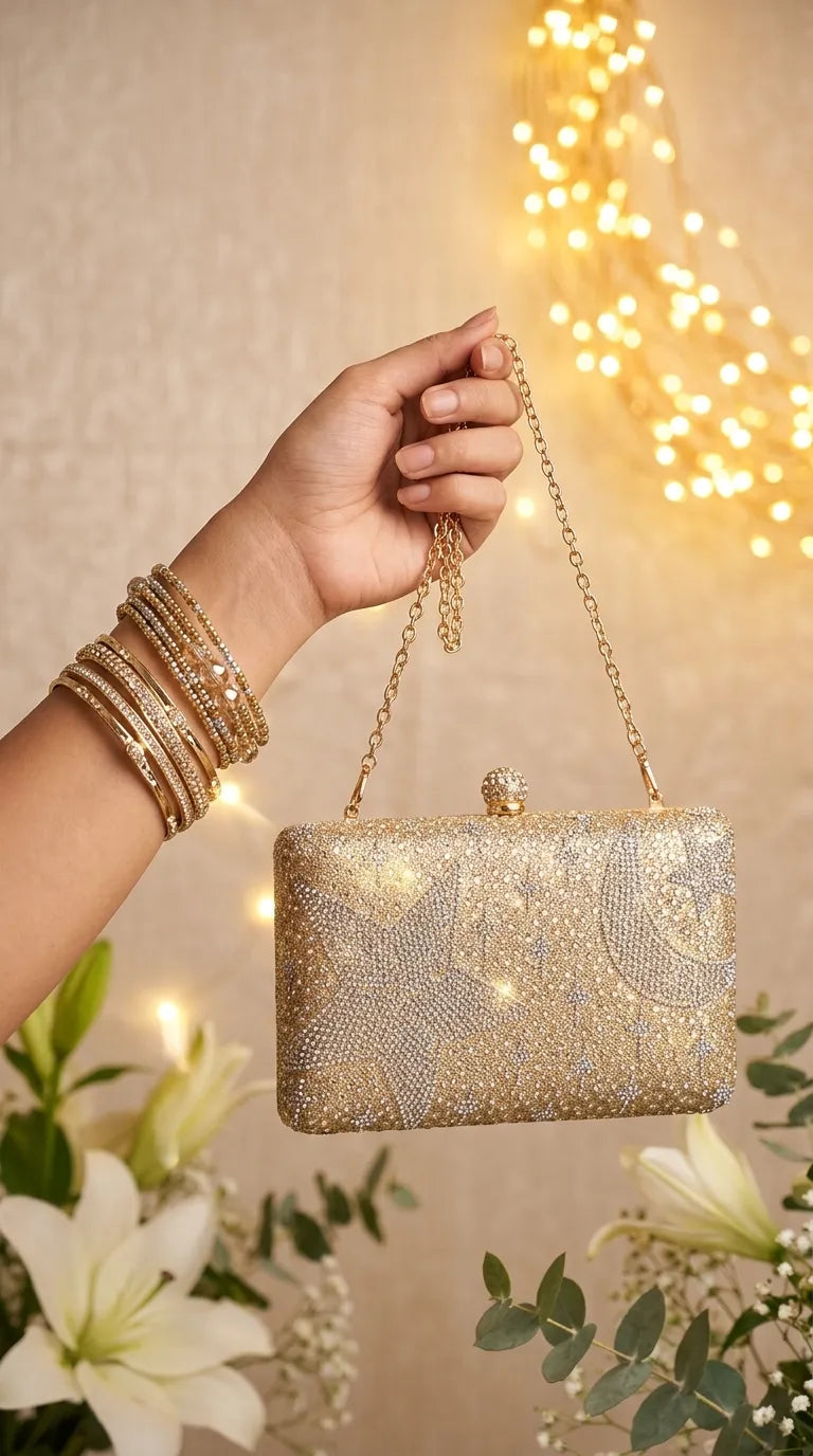 Golden Fancy Clutch For Ladies P24562