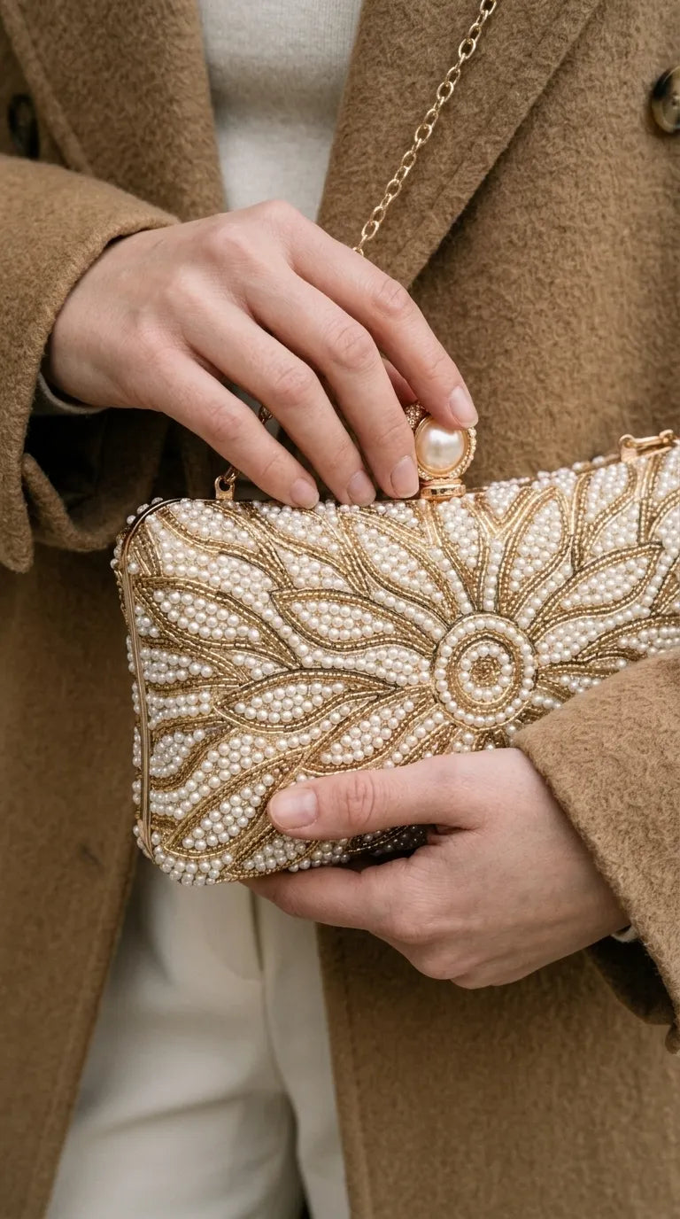 Golden Fancy Bridal Clutch P24569