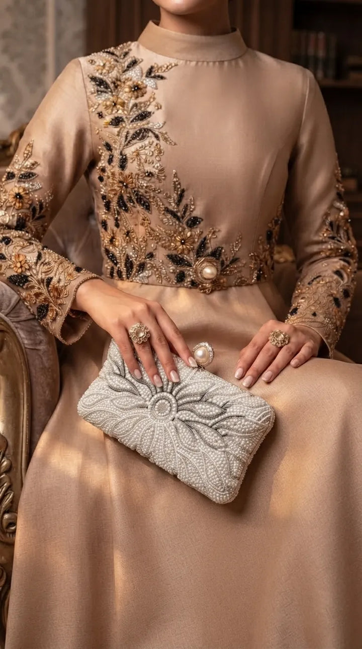 Silver Fancy Bridal Clutch P24569