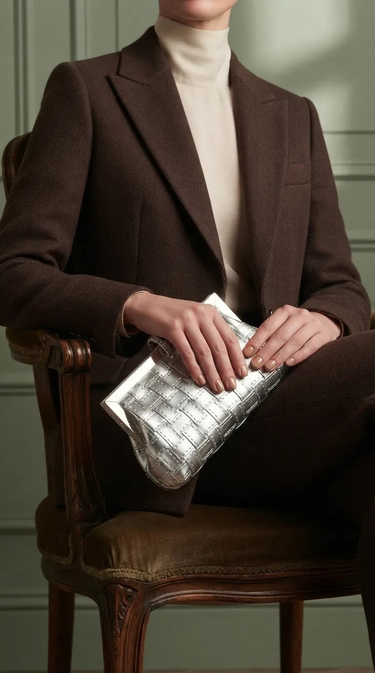Silver Fancy Clutch For Women P24574