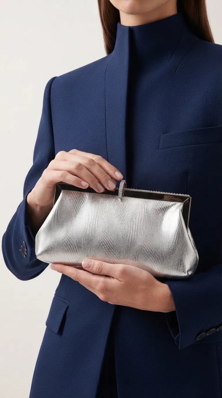 Silver Fancy Clutch For Women P24575