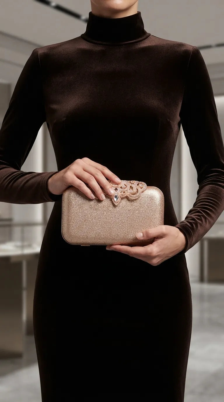 Golden Fancy Clutch For Women P24576