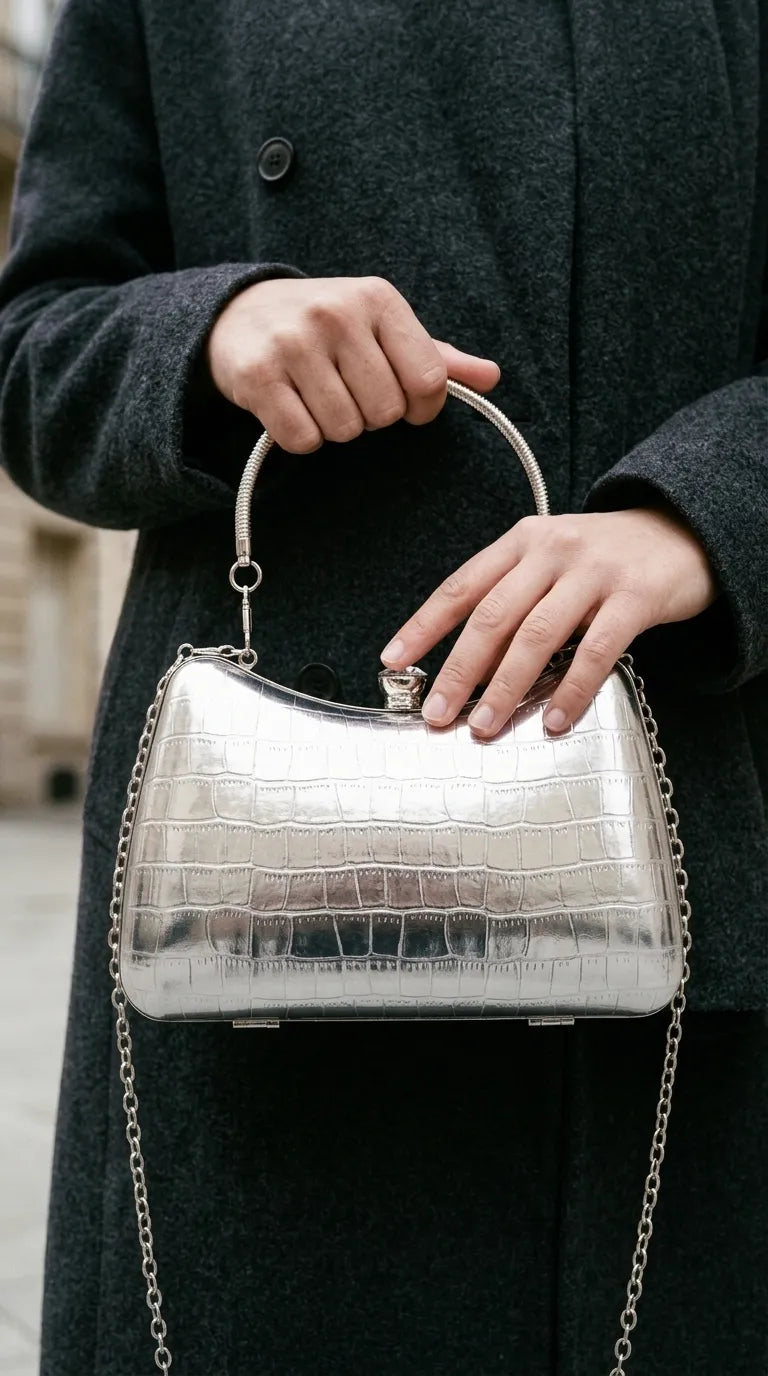Silver Fancy Clutch For Women P24580