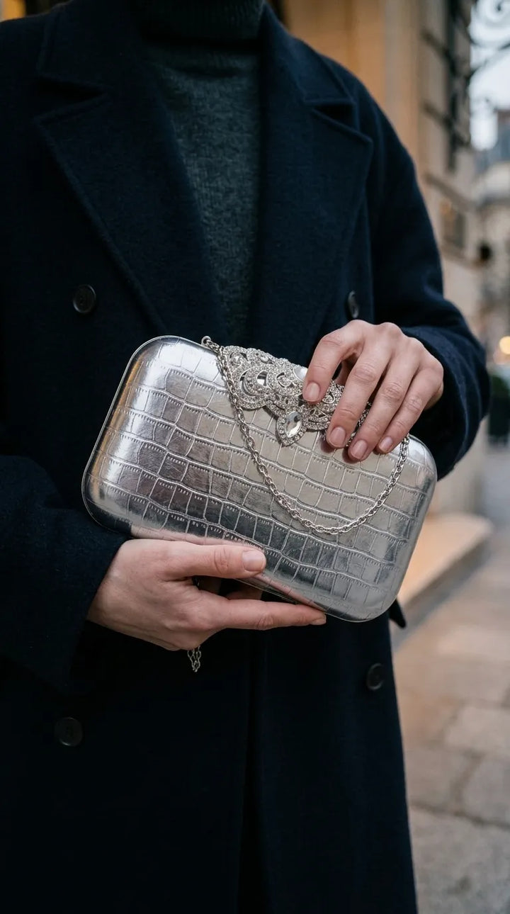 Silver Fancy Clutch For Women P24582