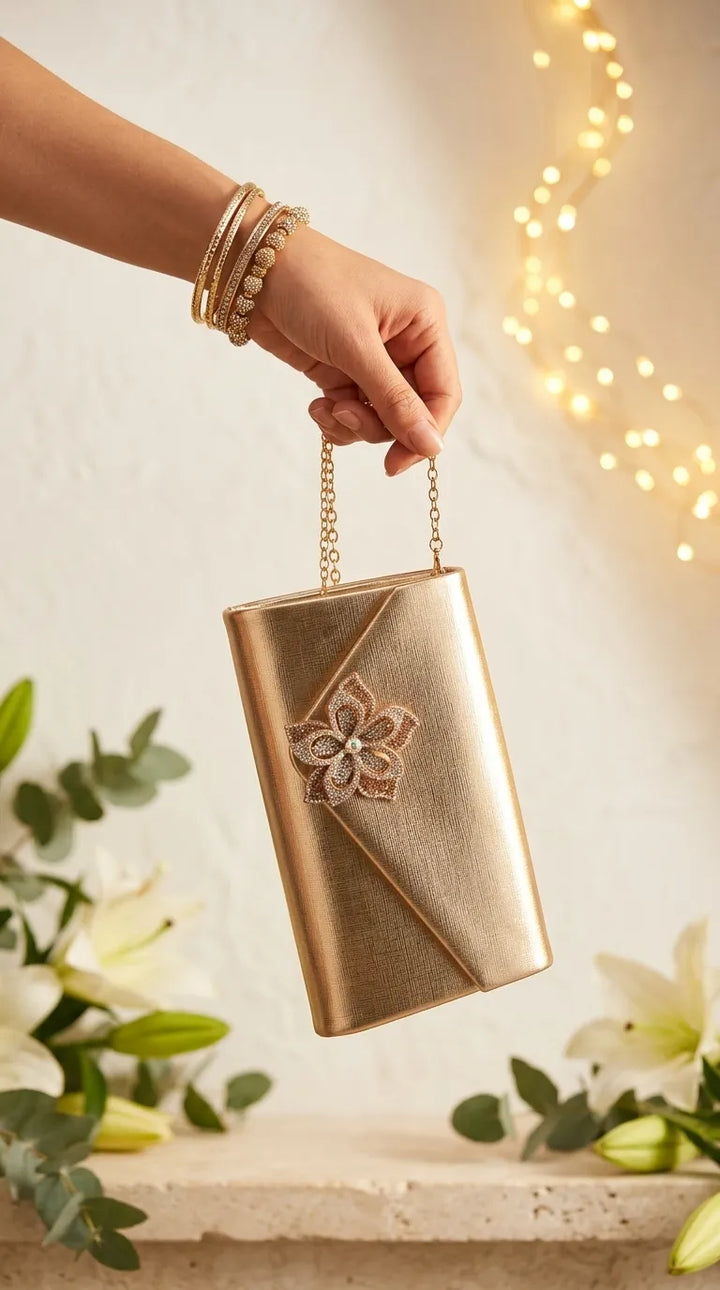 Golden Formal Clutch For Ladies P24599