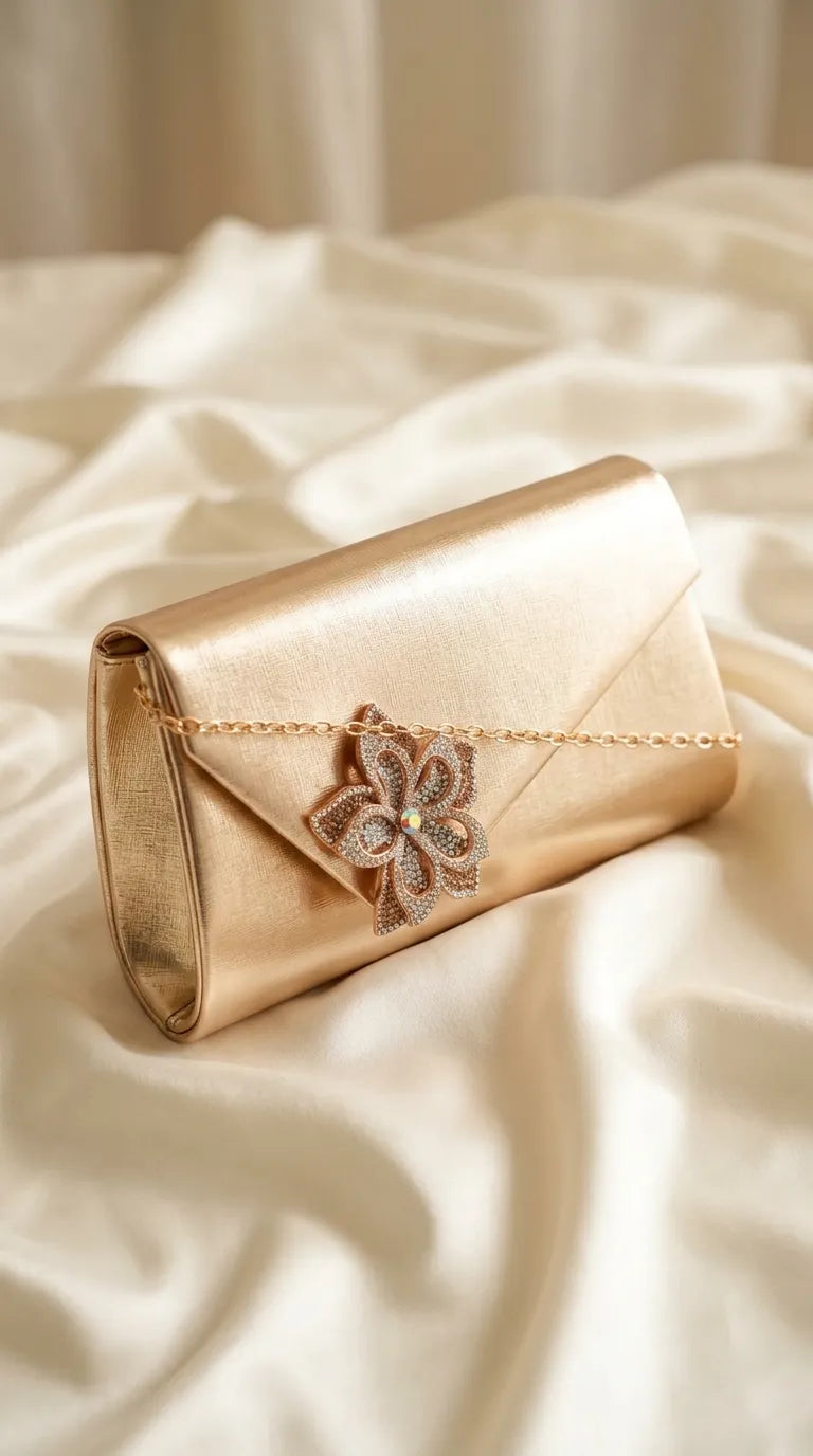 Golden Formal Clutch For Ladies P24599