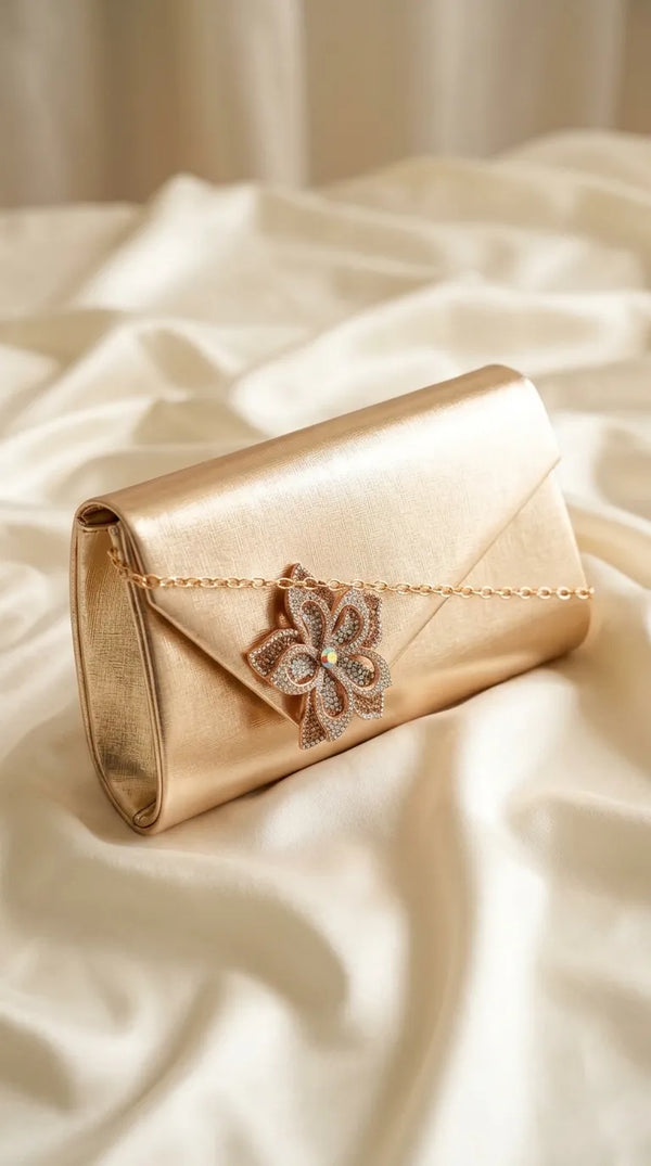 Golden Formal Clutch For Ladies P24599