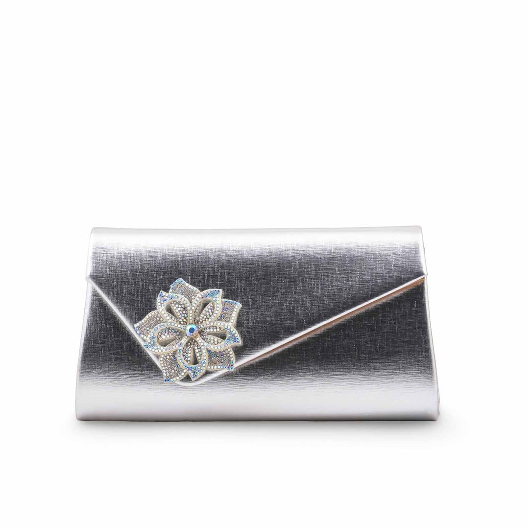 Silver Formal Clutch For Ladies P24599