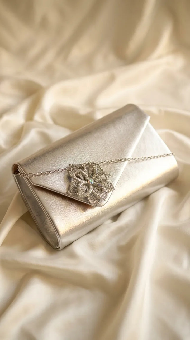 Silver Formal Clutch For Ladies P24599