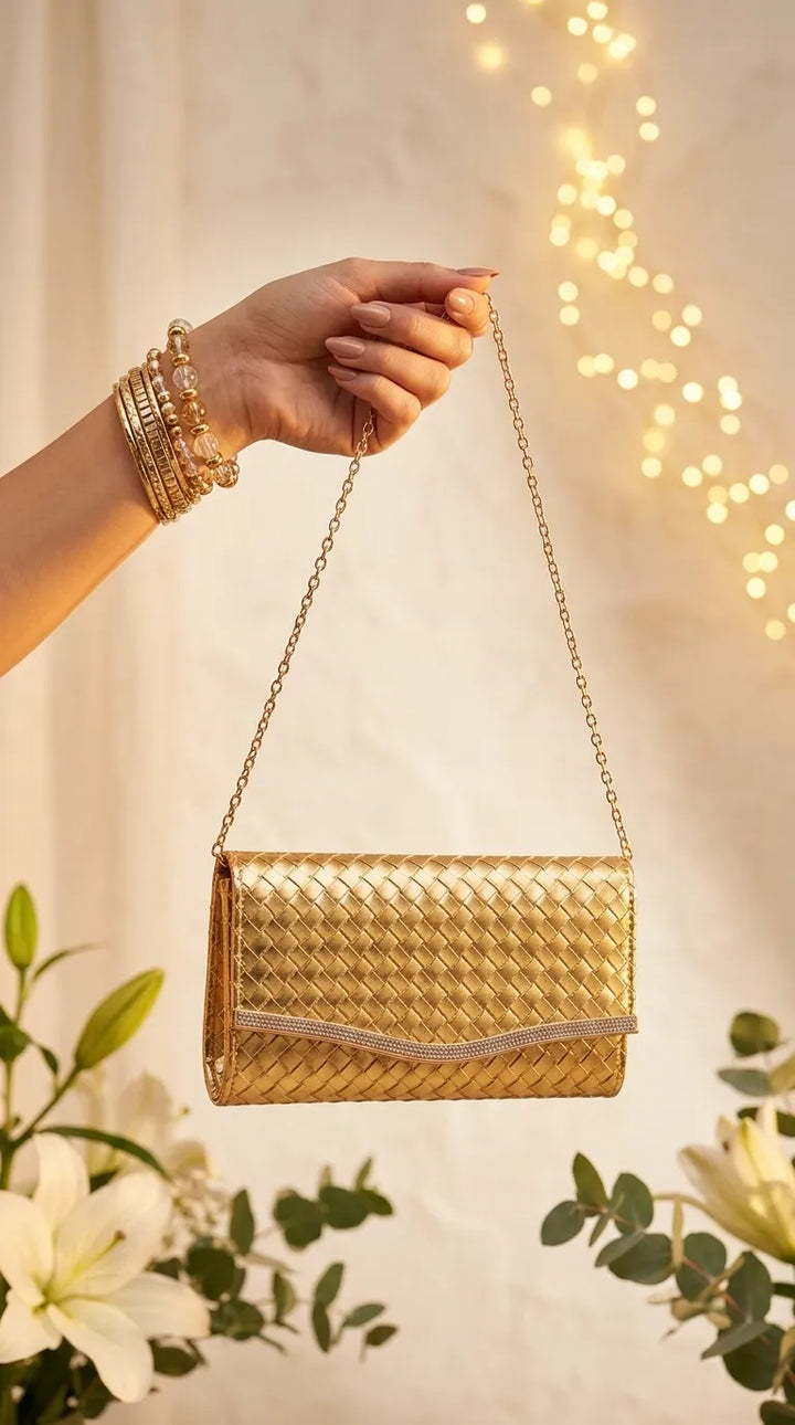Golden Formal Clutch For Ladies P24600