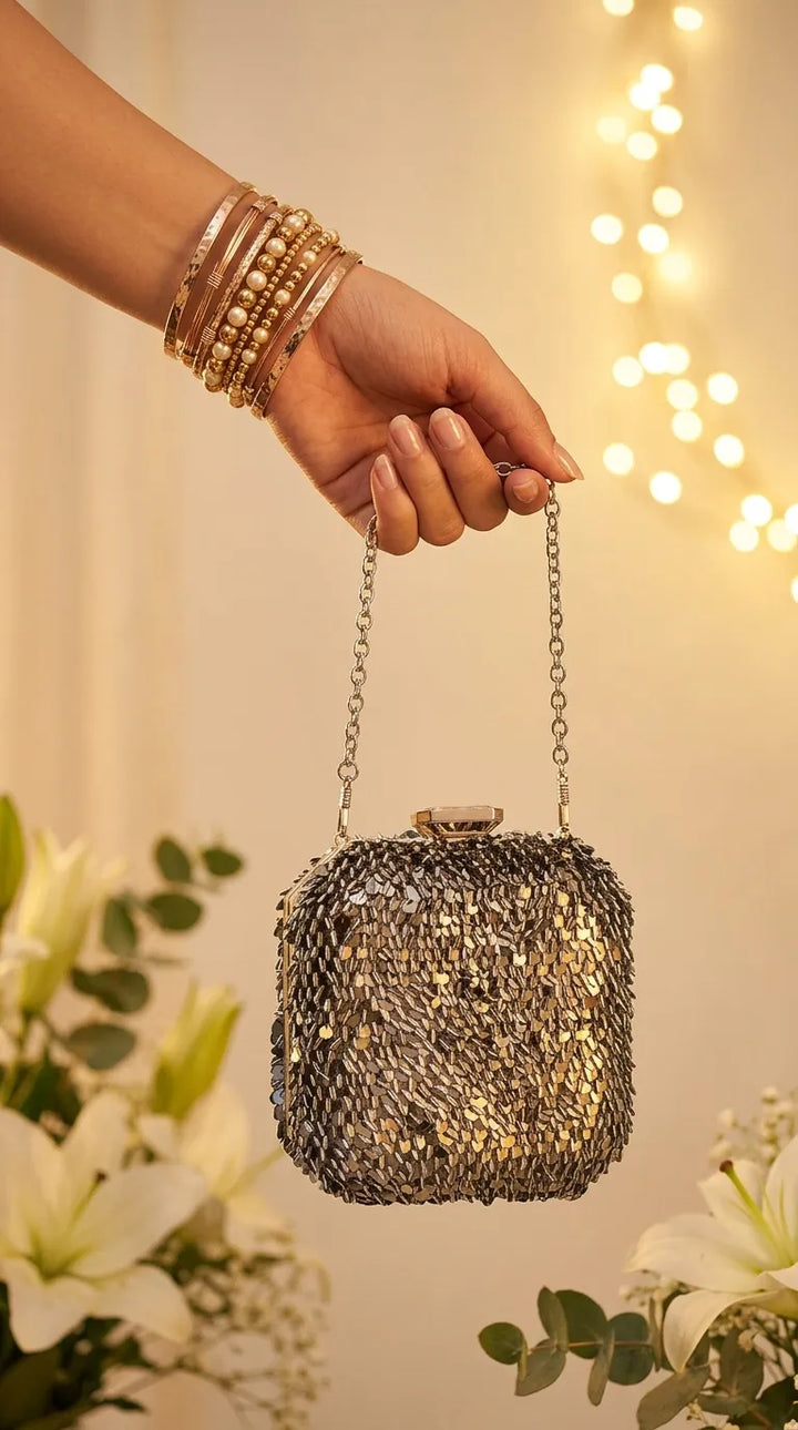 Grey Fancy Clutch For Ladies P24604