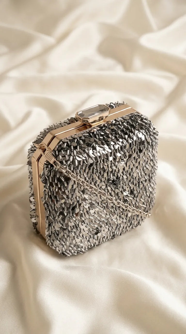 Grey Fancy Clutch For Ladies P24604