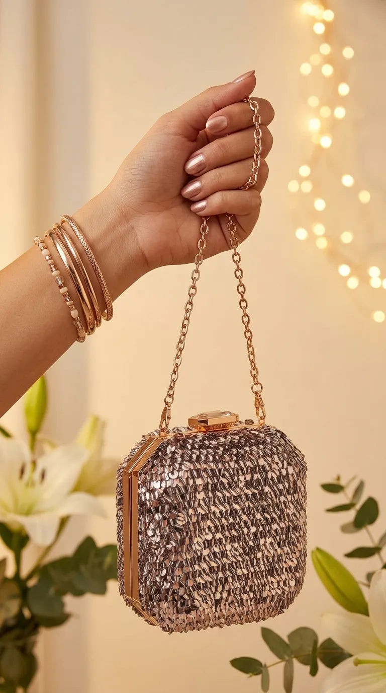 Champagne Fancy Clutch For Ladies P24604