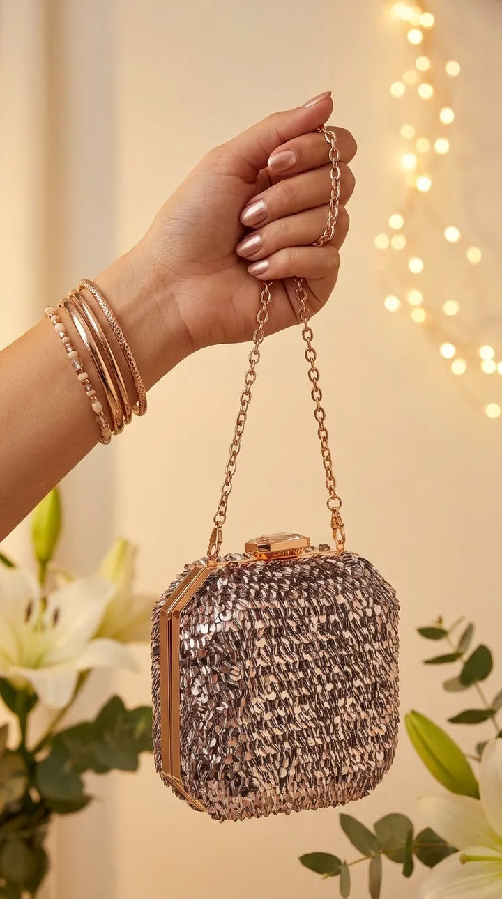 Champagne Fancy Clutch For Ladies P24604