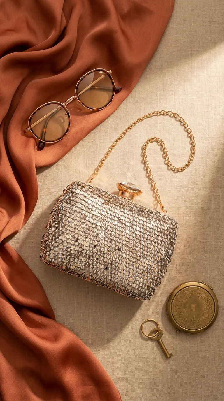 Golden Fancy Clutch For Ladies P24605