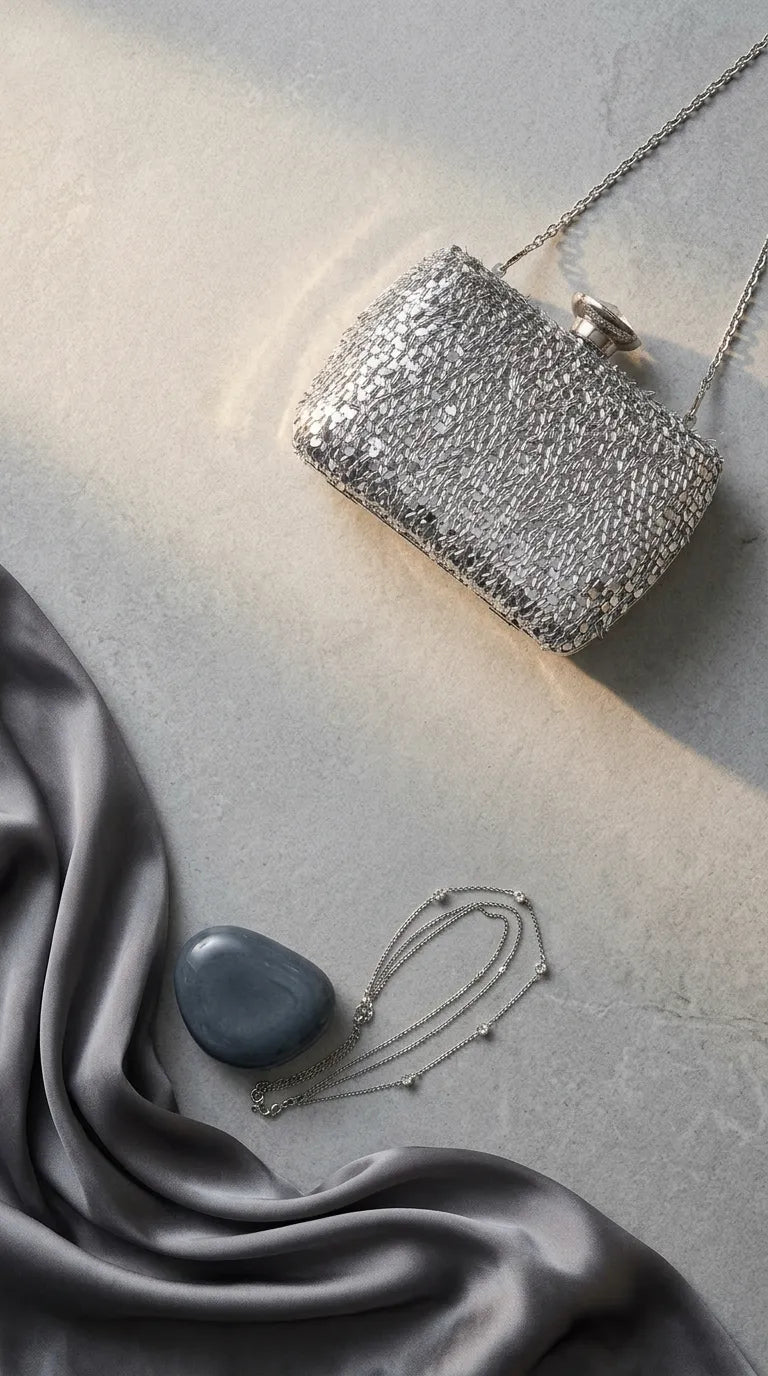 Silver Fancy Clutch For Ladies P24605