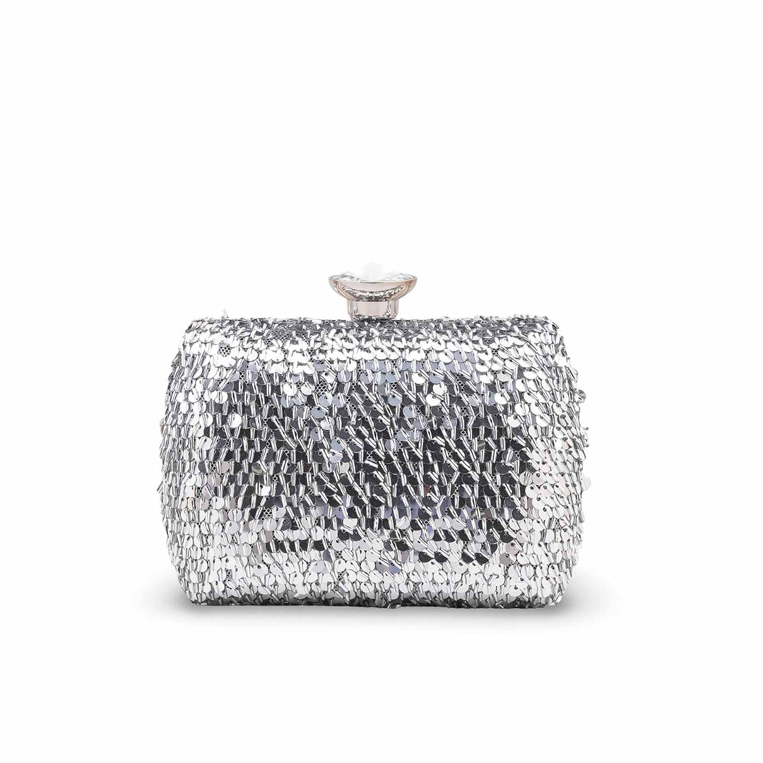 Silver Fancy Clutch For Ladies P24605