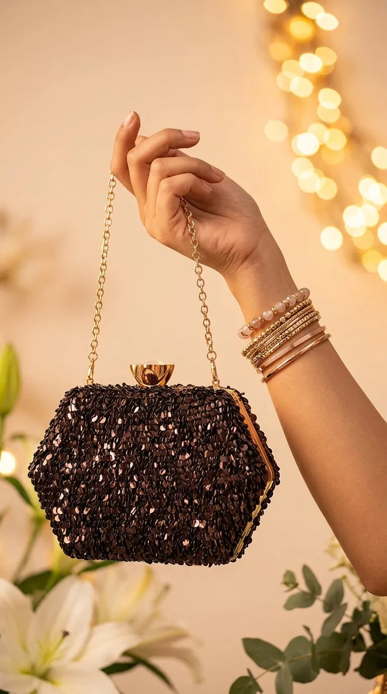 Brown Fancy Clutch For Ladies P24606
