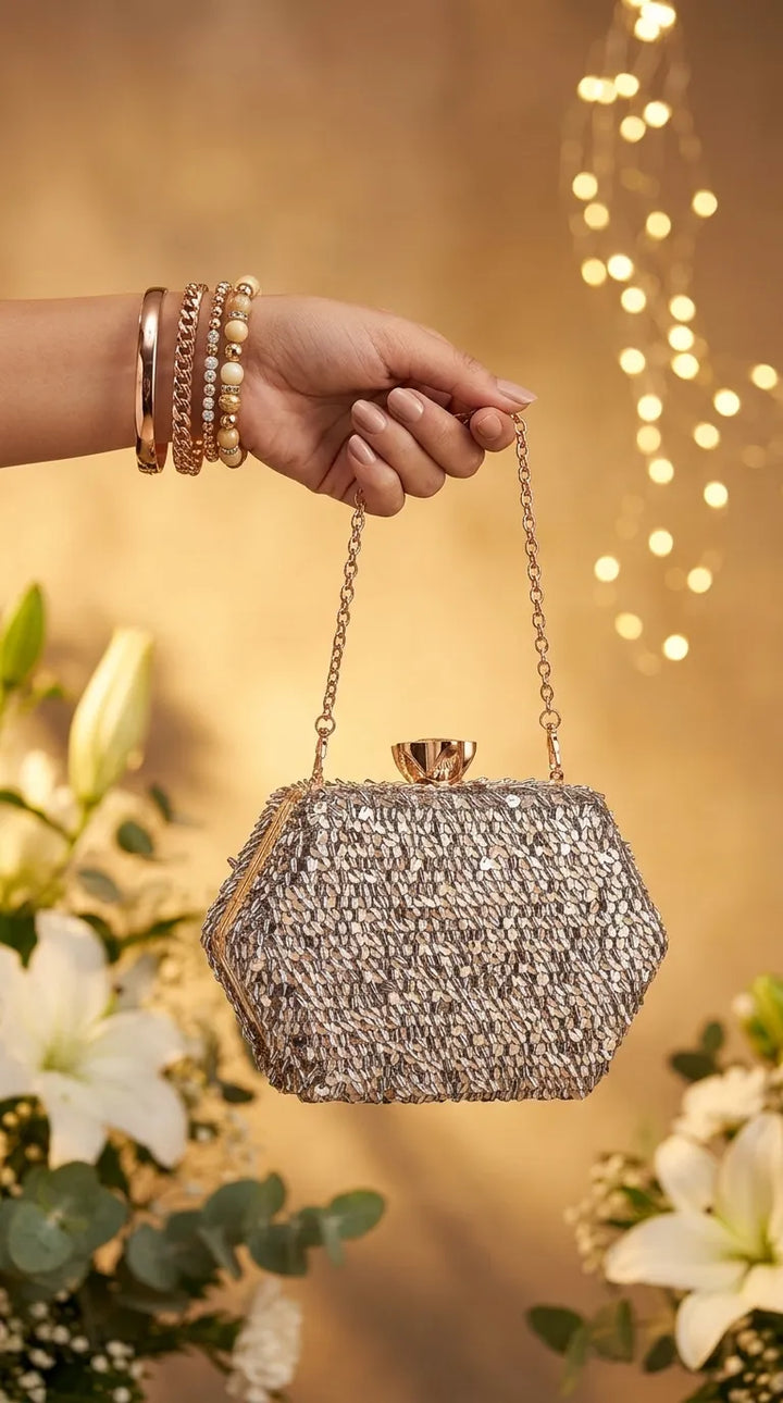 Golden Fancy Clutch For Ladies P24606