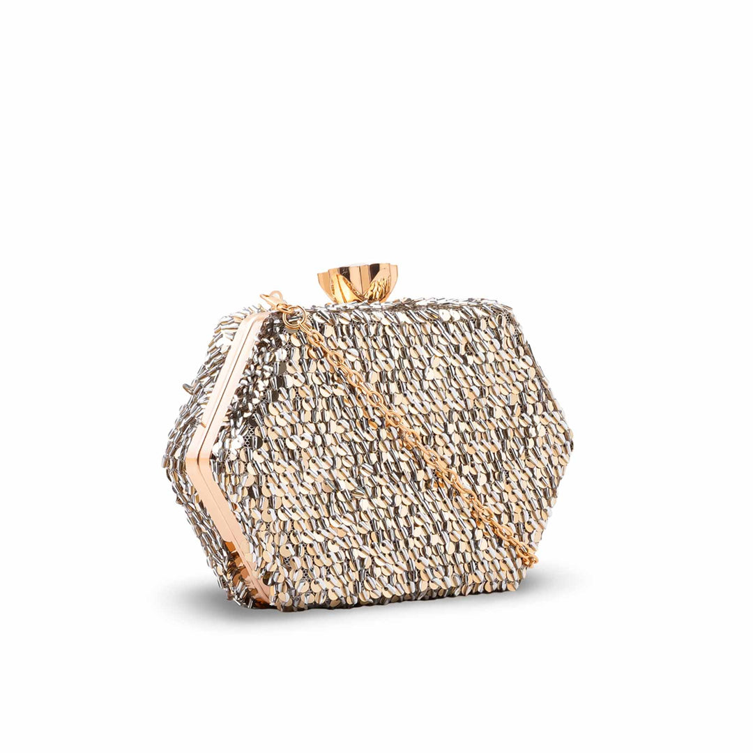 Golden Fancy Clutch For Ladies P24606