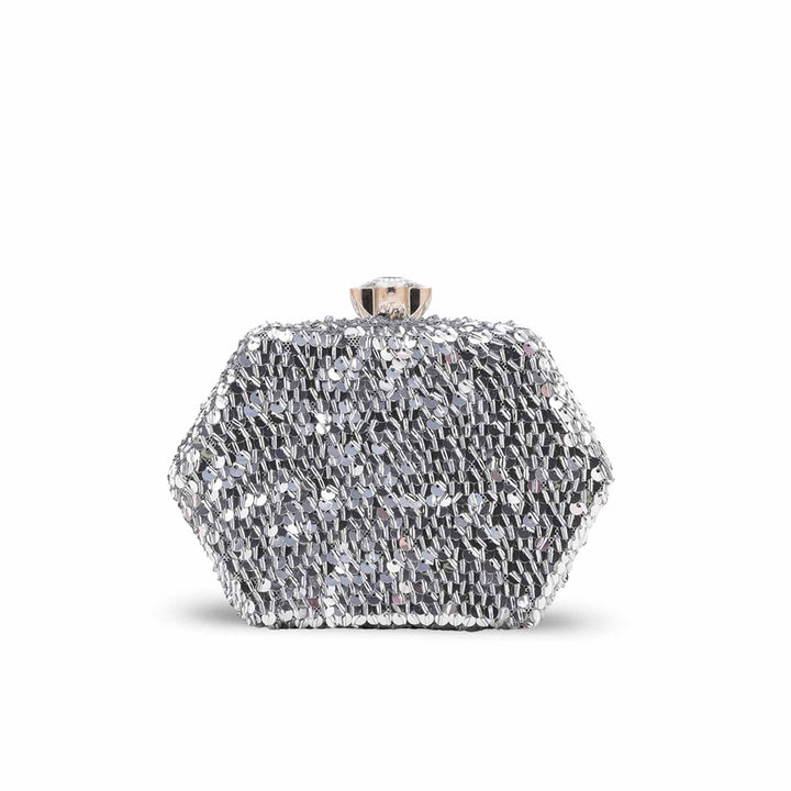Silver Fancy Clutch For Ladies P24606